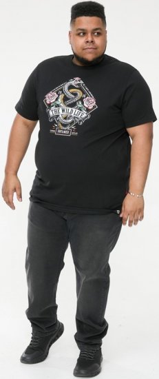 D555 MALCOM Snake And Roses Printed Crew Neck T-Shirt Black - Μακό μπλουζάκια - Aνδρικά μπλουζεσ μεγάλα μεγέθη