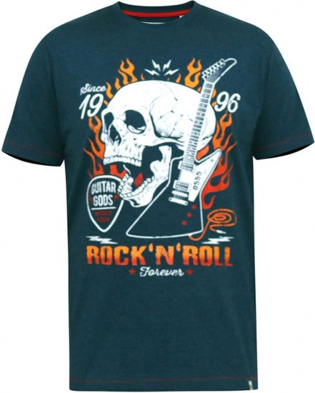 D555 NEAL Skull With Flames Printed Crew Neck T-Shirt Navy/Blue Twist - Μακό μπλουζάκια - Aνδρικά μπλουζεσ μεγάλα μεγέθη