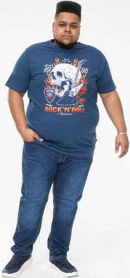 D555 NEAL Skull With Flames Printed Crew Neck T-Shirt Navy/Blue Twist - Μακό μπλουζάκια - Aνδρικά μπλουζεσ μεγάλα μεγέθη