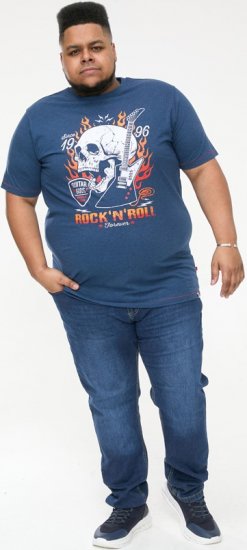 D555 NEAL Skull With Flames Printed Crew Neck T-Shirt Navy/Blue Twist - Μακό μπλουζάκια - Aνδρικά μπλουζεσ μεγάλα μεγέθη