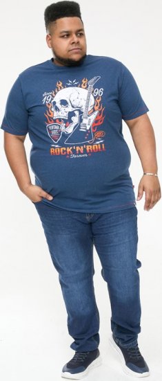 D555 NEAL Skull With Flames Printed Crew Neck T-Shirt Navy/Blue Twist - Μακό μπλουζάκια - Aνδρικά μπλουζεσ μεγάλα μεγέθη