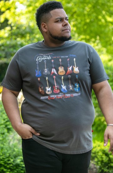 D555 JAIDEN Legends Guitar Printed Crew Neck T-Shirt Khaki - Μακό μπλουζάκια - Aνδρικά μπλουζεσ μεγάλα μεγέθη