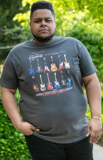 D555 JAIDEN Legends Guitar Printed Crew Neck T-Shirt Khaki - Μακό μπλουζάκια - Aνδρικά μπλουζεσ μεγάλα μεγέθη