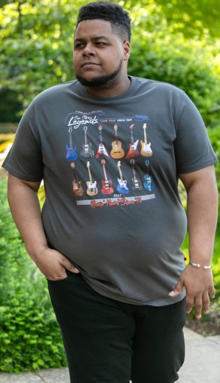 D555 JAIDEN Legends Guitar Printed Crew Neck T-Shirt Khaki - Μακό μπλουζάκια - Aνδρικά μπλουζεσ μεγάλα μεγέθη