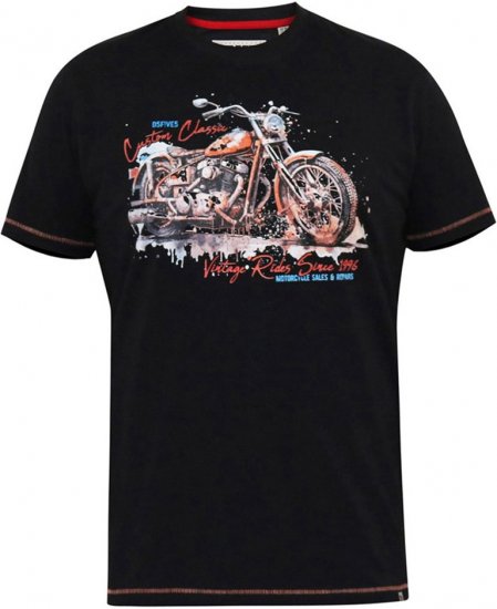 D555 LORNE Motor Bike Splatter Printed Crew Neck T-Shirt Washed Black - Μακό μπλουζάκια - Aνδρικά μπλουζεσ μεγάλα μεγέθη