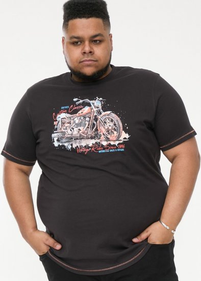 D555 LORNE Motor Bike Splatter Printed Crew Neck T-Shirt Washed Black - Μακό μπλουζάκια - Aνδρικά μπλουζεσ μεγάλα μεγέθη