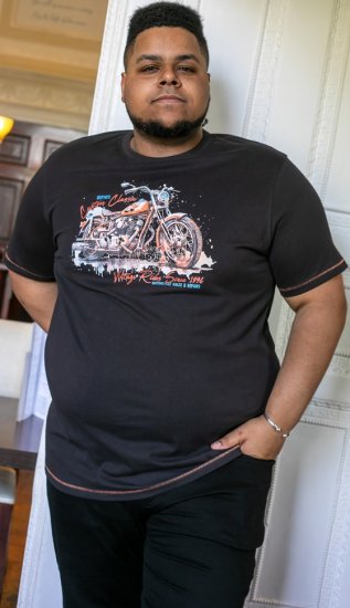 D555 LORNE Motor Bike Splatter Printed Crew Neck T-Shirt Washed Black - Μακό μπλουζάκια - Aνδρικά μπλουζεσ μεγάλα μεγέθη