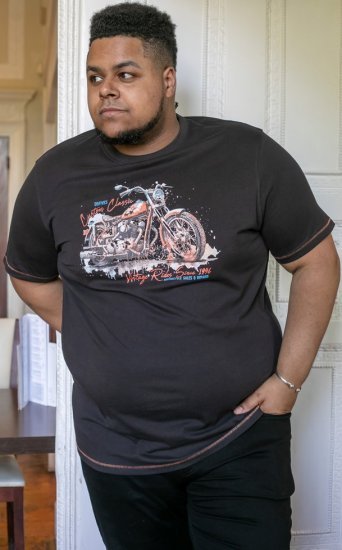 D555 LORNE Motor Bike Splatter Printed Crew Neck T-Shirt Washed Black - Μακό μπλουζάκια - Aνδρικά μπλουζεσ μεγάλα μεγέθη