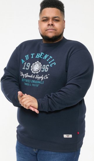 D555 KEYWORTH Authentic Printed Crew Neck Sweatshirt Navy - φούτερ/Φούτερ με κουκούλα - φούτερ/Φούτερ με κουκούλα ανδρικά μεγάλα μεγέθη 