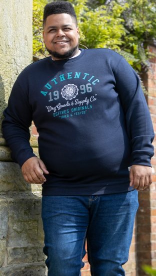D555 KEYWORTH Authentic Printed Crew Neck Sweatshirt Navy - φούτερ/Φούτερ με κουκούλα - φούτερ/Φούτερ με κουκούλα ανδρικά μεγάλα μεγέθη 