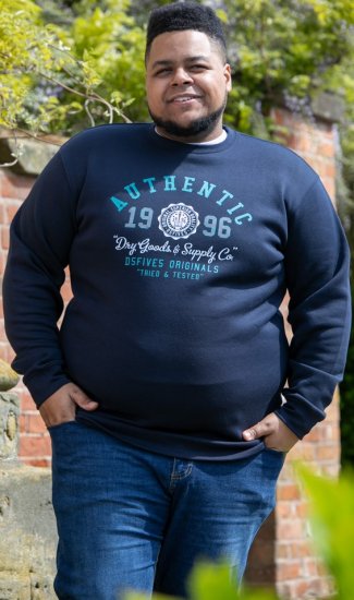 D555 KEYWORTH Authentic Printed Crew Neck Sweatshirt Navy - φούτερ/Φούτερ με κουκούλα - φούτερ/Φούτερ με κουκούλα ανδρικά μεγάλα μεγέθη 