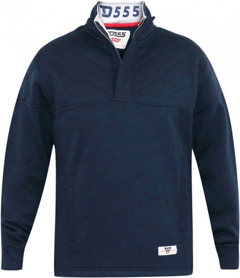 D555 SWANN Quarter Neck Sweatshirt With Quilted Top Panel Navy - φούτερ/Φούτερ με κουκούλα - φούτερ/Φούτερ με κουκούλα ανδρικά μεγάλα μεγέθη 