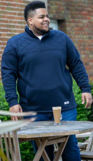 D555 SWANN Quarter Neck Sweatshirt With Quilted Top Panel Navy - φούτερ/Φούτερ με κουκούλα - φούτερ/Φούτερ με κουκούλα ανδρικά μεγάλα μεγέθη 
