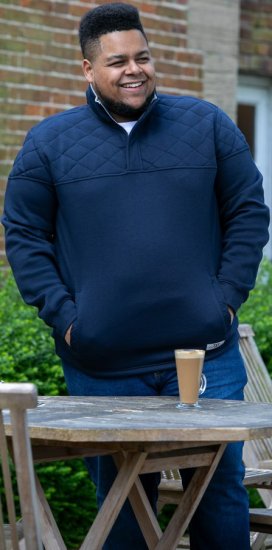 D555 SWANN Quarter Neck Sweatshirt With Quilted Top Panel Navy - φούτερ/Φούτερ με κουκούλα - φούτερ/Φούτερ με κουκούλα ανδρικά μεγάλα μεγέθη 