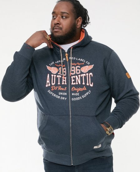D555 HAMILTON Full Zip Hoody With Authentic 1996 Chest Print Denim - φούτερ/Φούτερ με κουκούλα - φούτερ/Φούτερ με κουκούλα ανδρικά μεγάλα μεγέθη 