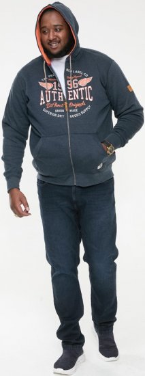 D555 HAMILTON Full Zip Hoody With Authentic 1996 Chest Print Denim - φούτερ/Φούτερ με κουκούλα - φούτερ/Φούτερ με κουκούλα ανδρικά μεγάλα μεγέθη 