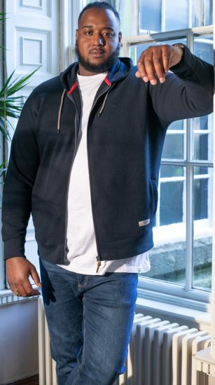 D555 IRVIN Full Zip Jacquard Hoody With Chest Embroidery Navy - φούτερ/Φούτερ με κουκούλα - φούτερ/Φούτερ με κουκούλα ανδρικά μεγάλα μεγέθη 