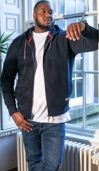 D555 IRVIN Full Zip Jacquard Hoody With Chest Embroidery Navy - φούτερ/Φούτερ με κουκούλα - φούτερ/Φούτερ με κουκούλα ανδρικά μεγάλα μεγέθη 