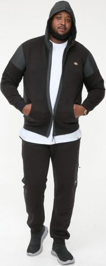 D555 DEAN Couture Zip Through Hoody With Woven Contrast Fabric Trim Black - φούτερ/Φούτερ με κουκούλα - φούτερ/Φούτερ με κουκούλα ανδρικά μεγάλα μεγέθη 