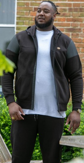 D555 DEAN Couture Zip Through Hoody With Woven Contrast Fabric Trim Black - φούτερ/Φούτερ με κουκούλα - φούτερ/Φούτερ με κουκούλα ανδρικά μεγάλα μεγέθη 