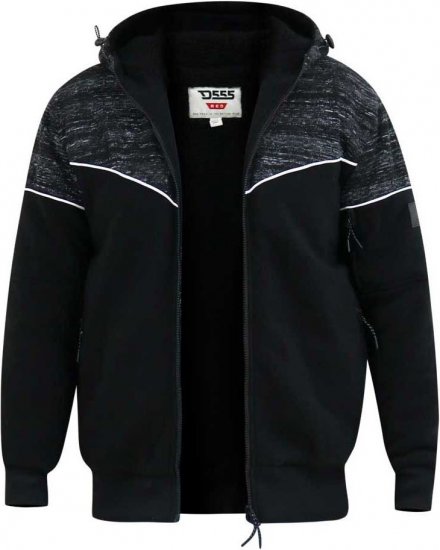 D555 HENNESSEY Zip Through Hoody With Sherpa Lining Black - φούτερ/Φούτερ με κουκούλα - φούτερ/Φούτερ με κουκούλα ανδρικά μεγάλα μεγέθη 