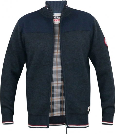 D555 ABERDARE Knitted Zip Through Sweater With Bonded Check Lining Navy Marl - φούτερ/Φούτερ με κουκούλα - φούτερ/Φούτερ με κουκούλα ανδρικά μεγάλα μεγέθη 