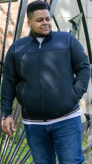D555 ABERDARE Knitted Zip Through Sweater With Bonded Check Lining Navy Marl - φούτερ/Φούτερ με κουκούλα - φούτερ/Φούτερ με κουκούλα ανδρικά μεγάλα μεγέθη 
