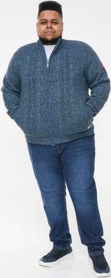 D555 ECCLES Cable Knitted Zip Through Sweater With Bonded Check Lining Denim Marl - φούτερ/Φούτερ με κουκούλα - φούτερ/Φούτερ με κουκούλα ανδρικά μεγάλα μεγέθη 