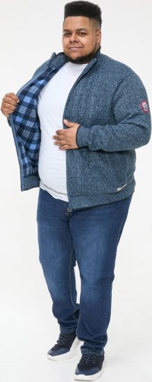 D555 ECCLES Cable Knitted Zip Through Sweater With Bonded Check Lining Denim Marl - φούτερ/Φούτερ με κουκούλα - φούτερ/Φούτερ με κουκούλα ανδρικά μεγάλα μεγέθη 