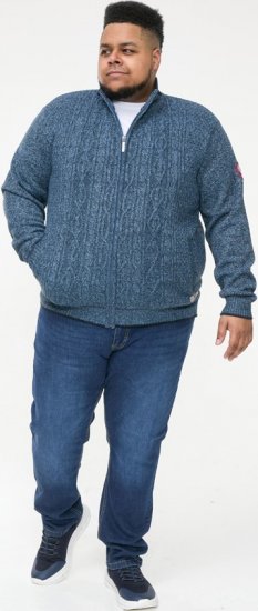 D555 ECCLES Cable Knitted Zip Through Sweater With Bonded Check Lining Denim Marl - φούτερ/Φούτερ με κουκούλα - φούτερ/Φούτερ με κουκούλα ανδρικά μεγάλα μεγέθη 