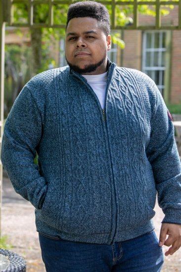 D555 ECCLES Cable Knitted Zip Through Sweater With Bonded Check Lining Denim Marl - φούτερ/Φούτερ με κουκούλα - φούτερ/Φούτερ με κουκούλα ανδρικά μεγάλα μεγέθη 
