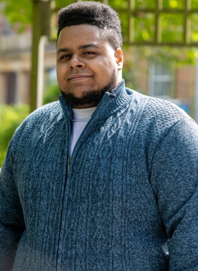 D555 ECCLES Cable Knitted Zip Through Sweater With Bonded Check Lining Denim Marl - φούτερ/Φούτερ με κουκούλα - φούτερ/Φούτερ με κουκούλα ανδρικά μεγάλα μεγέθη 