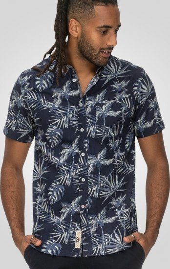 D555 Truro Hawaiian AOP Short Sleeve Button Down Collar Shirt Navy - Πουκάμισα - Aνδρικά πουκαμισα μεγαλα μεγάλα μεγέθη