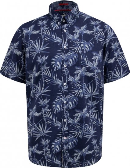 D555 Truro Hawaiian AOP Short Sleeve Button Down Collar Shirt Navy - Πουκάμισα - Aνδρικά πουκαμισα μεγαλα μεγάλα μεγέθη