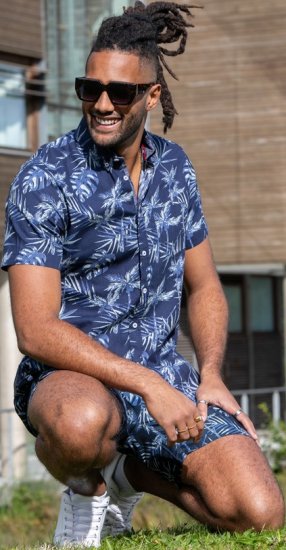 D555 Truro Hawaiian AOP Short Sleeve Button Down Collar Shirt Navy - Πουκάμισα - Aνδρικά πουκαμισα μεγαλα μεγάλα μεγέθη