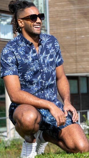 D555 Truro Hawaiian AOP Short Sleeve Button Down Collar Shirt Navy - Πουκάμισα - Aνδρικά πουκαμισα μεγαλα μεγάλα μεγέθη
