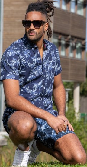 D555 Truro Hawaiian AOP Short Sleeve Button Down Collar Shirt Navy - Πουκάμισα - Aνδρικά πουκαμισα μεγαλα μεγάλα μεγέθη