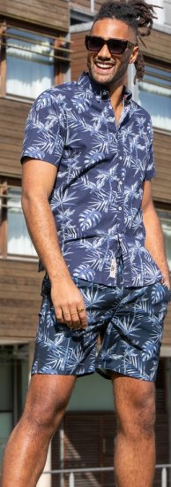 D555 Truro Hawaiian AOP Short Sleeve Button Down Collar Shirt Navy - Πουκάμισα - Aνδρικά πουκαμισα μεγαλα μεγάλα μεγέθη