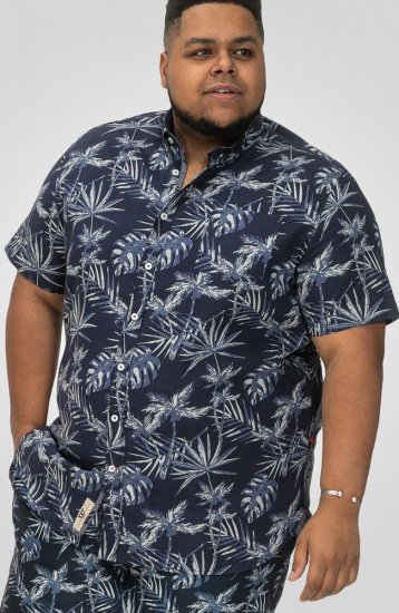 D555 Truro Hawaiian AOP Short Sleeve Button Down Collar Shirt Navy - Πουκάμισα - Aνδρικά πουκαμισα μεγαλα μεγάλα μεγέθη