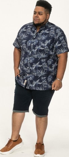 D555 Truro Hawaiian AOP Short Sleeve Button Down Collar Shirt Navy - Πουκάμισα - Aνδρικά πουκαμισα μεγαλα μεγάλα μεγέθη