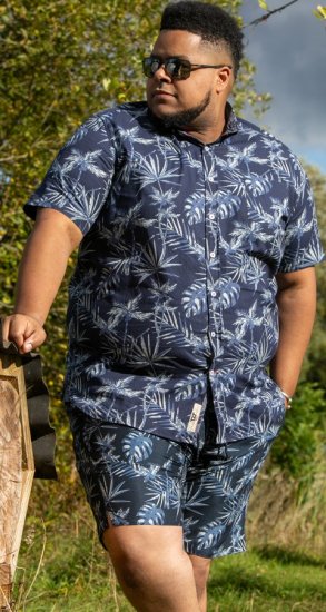 D555 Truro Hawaiian AOP Short Sleeve Button Down Collar Shirt Navy - Πουκάμισα - Aνδρικά πουκαμισα μεγαλα μεγάλα μεγέθη