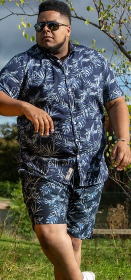 D555 Truro Hawaiian AOP Short Sleeve Button Down Collar Shirt Navy - Πουκάμισα - Aνδρικά πουκαμισα μεγαλα μεγάλα μεγέθη