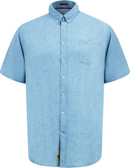 D555 Falmouth 1 Linen Mix Short Sleeve Shirt With Button Down Blue - Πουκάμισα - Aνδρικά πουκαμισα μεγαλα μεγάλα μεγέθη
