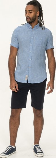 D555 Falmouth 1 Linen Mix Short Sleeve Shirt With Button Down Blue - Πουκάμισα - Aνδρικά πουκαμισα μεγαλα μεγάλα μεγέθη