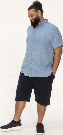 D555 Falmouth 1 Linen Mix Short Sleeve Shirt With Button Down Blue - Πουκάμισα - Aνδρικά πουκαμισα μεγαλα μεγάλα μεγέθη