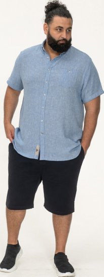 D555 Falmouth 1 Linen Mix Short Sleeve Shirt With Button Down Blue - Πουκάμισα - Aνδρικά πουκαμισα μεγαλα μεγάλα μεγέθη