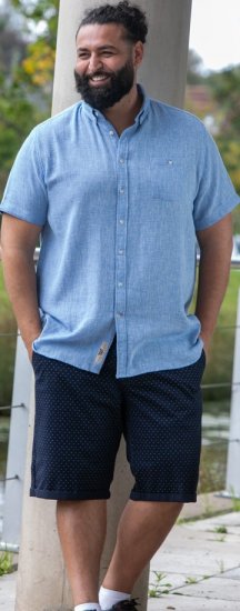 D555 Falmouth 1 Linen Mix Short Sleeve Shirt With Button Down Blue - Πουκάμισα - Aνδρικά πουκαμισα μεγαλα μεγάλα μεγέθη