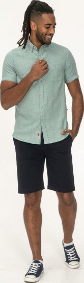D555 Falmouth 2 Linen Mix Short Sleeve Shirt With Button Down Mint - Πουκάμισα - Aνδρικά πουκαμισα μεγαλα μεγάλα μεγέθη