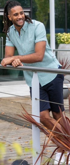 D555 Falmouth 2 Linen Mix Short Sleeve Shirt With Button Down Mint - Πουκάμισα - Aνδρικά πουκαμισα μεγαλα μεγάλα μεγέθη