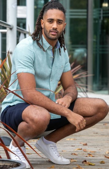 D555 Falmouth 2 Linen Mix Short Sleeve Shirt With Button Down Mint - Πουκάμισα - Aνδρικά πουκαμισα μεγαλα μεγάλα μεγέθη